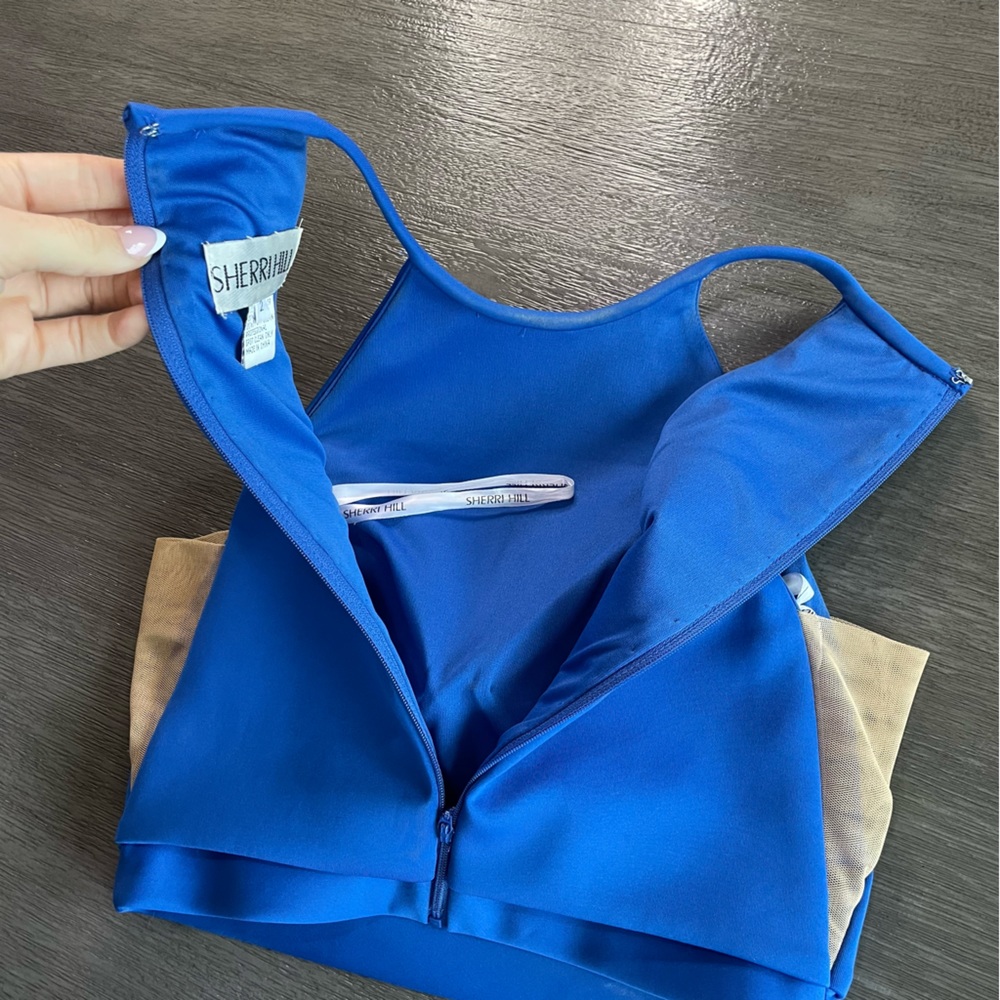 Sherri Hill 52042 Bright Blue Halter Top Cropped Dress Top 2 - Picture 8 of 11